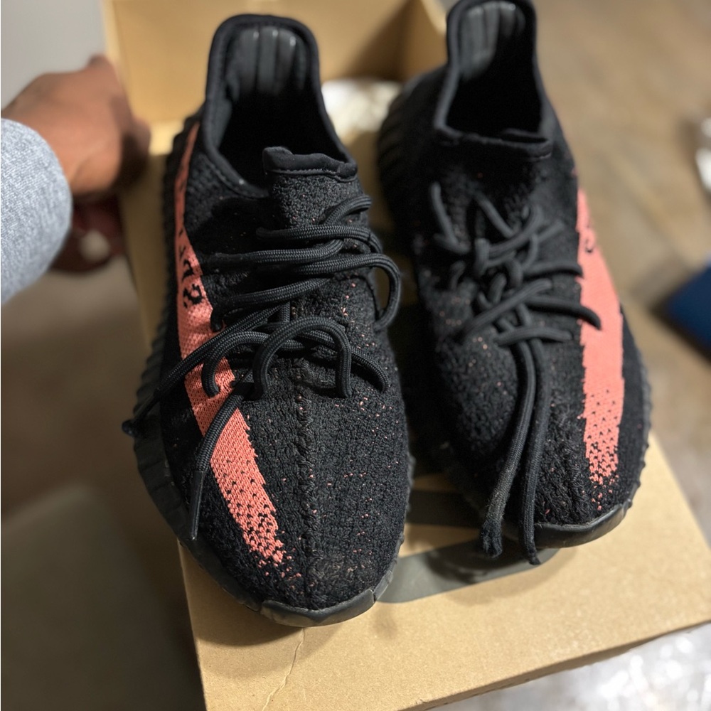 Yeezy Kids Black and Coral Sneakers